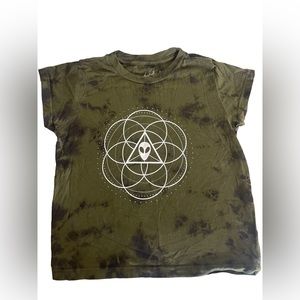 Forever 21 Cropped Green Tie-Dye Alien Tee - Size Small
